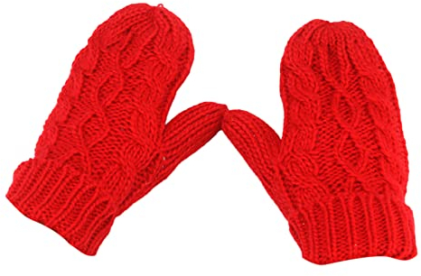 TIMIYUYU Fäustlinge Winter Handschuhe für Damen Winter Warm Strickhandschuhe Einfarbig Gestrickte Winterhandschuhe Herbst Fäustlinge Super Dicke Gestrickt Handschuhe Fausthandschuhe (Red, One Size)