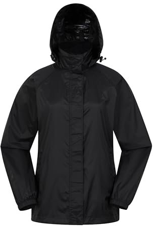 Mountain Warehouse Pakka Womens Waterproof Packable Jacket - Foldaway Hood Jacket, Ladies Coat, Lightweight Rain Jacket - For Spring Summer, Walking, Travelling Black Women's Size 12