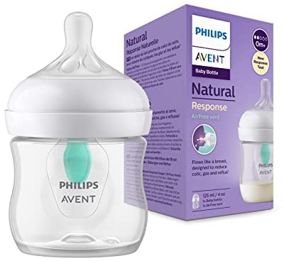 Philips Avent Natural Response Baby Bottle - 125ml Baby Milk Bottle with AirFree Vent, BPA Free for Newborn Babies Aged 0 Months+ (Model SCY670/01)