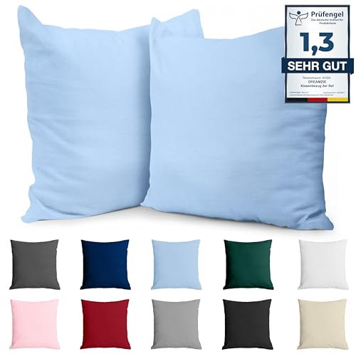 Kissenbezug 65 x 65 Baumwolle Renforcé (2er-Set) - Hellblau - Dicht gewebt mit 57 Fäden/cm² - Kissenbezüge 65 x 65 cm - Oeko Tex Zertifiziert - Dreamzie