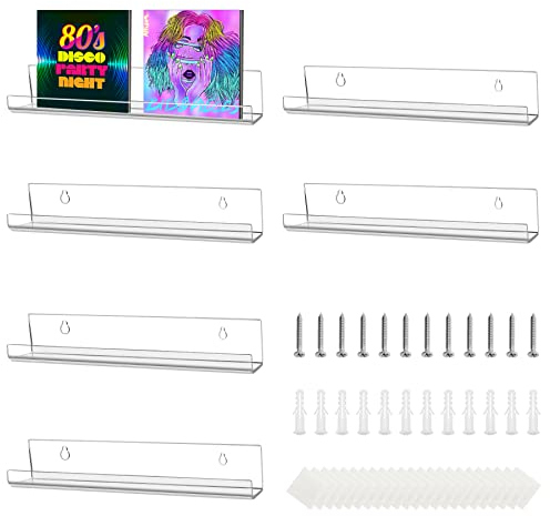 Schallplatten Regal Wandhalterung, 6 St¨¹ck 30.3*4.3*4.6cm Transparent Acryl Schallplattenst?nder, U-Form Schwebende Regale ohne Bohren, Schallplatten Display Halter mit Schrauben Aufkleber