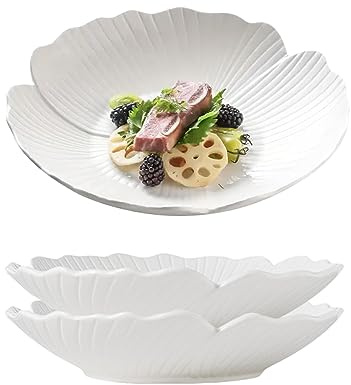 Jusalpha Set of 3-Japanese Style Flower Petal Shaped Porcelain Dinner Plates, Versatile Circular Serving Plates for Breakfast, Salad, Steak Dinner, PL019 (10 Inches, White)