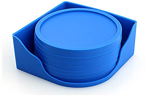 sous-Verres Ronds en Caoutchouc de Silicone de 10 cm - Anti-brûlure - Antidérapant - pour Maison/Bar, Boisson, isoler et protéger Les Meubles, café, bière, Bouteille de Verre à vin (Bleu, 8)