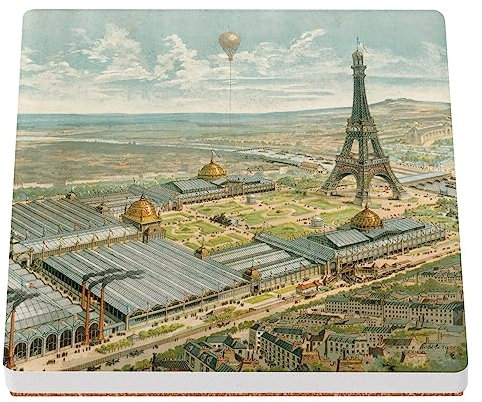 sous Verre en céramique - Exposition Universelle Paris 1889 Paris Dessin Vue Aerienne Tour Eiffel - 1 unité (100 x 100 mm)