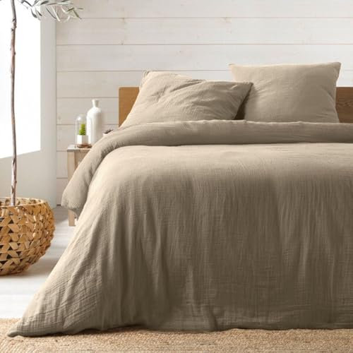 KGS Parure de Lit en Gaze de Coton - 220x240 cm - Plusieurs Coloris (Sable)