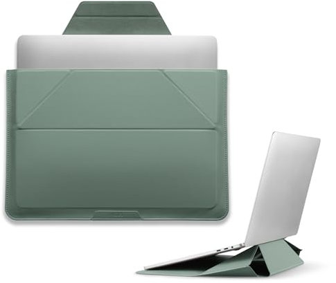 MOFT Laptop Sleeve & Stand for 13-14 inch Laptops, Vegan Leather Bag with Expandable Storage, 2 Adjustable Angles, Compatible with MacBook Air/Pro 13-14 inch, Seafoam