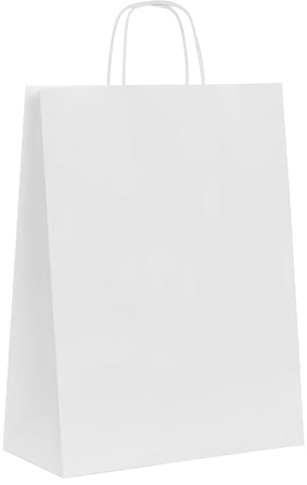 MAMAPAS 40 Papiertragetaschen 32+12x42 Zellstoff mit gewelltem Griff, Kommunionstüten, Hochzeitstüten, Papiertüten, Papiertüten, Papiertüten, Geschenktüten, gewellter Griff, weiße Tüten, weiße Taschen
