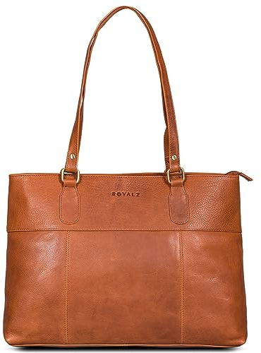 ROYALZ 'Augustine' sac à main cuir véritable femme vintage Sac de ville city bag, Couleur:Texas marron