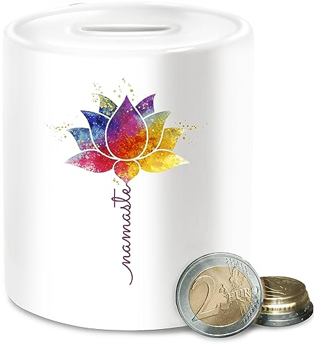 Spardose - Spardosen - Namaste Lotusblüte Yoga Mandala Spirit Wellness Meditation - Unisize - Weiß - für Geschenke Fans Joga Lotusblume Kasse Yoga+spardose Alles spirituell Motiven spirituelle