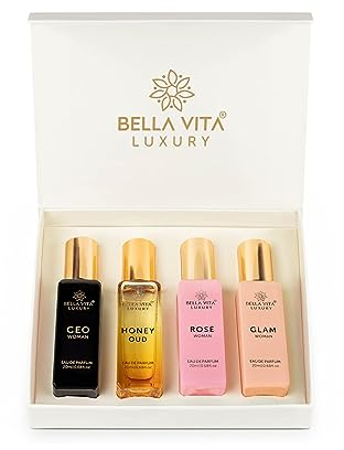 Bella Vita Luxury Woman Eau de Parfum Coffret cadeau 4 x 20 ml pour femme avec CEO, Honey Oud, Glam, Rose Parfum | Parfum floral et fruité EDP longue durée