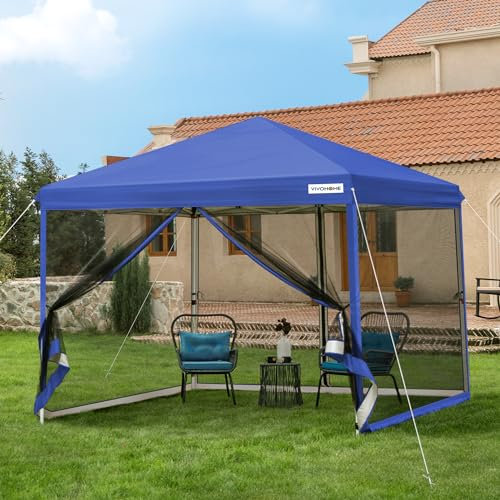 VIVOHOME Cenador de 3x3m Carpa Plegable con 4 Laterales de Malla Altura Ajustable Protección UV50+ Pop-Up Gazebo Bolsa de Transporte para Jardín Playa Camping Fiestas