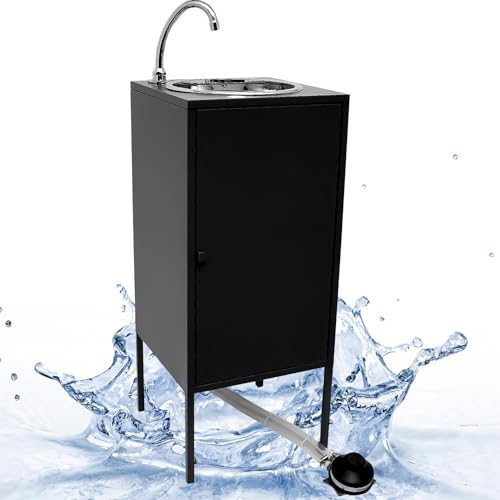 Express Water Noir Plus, Lavandino Lavabo Lavello, Portatile Autonomo Trasportabile, con Serbatoio d'Acqua, in Acciaio Inox, con Comando a Pedale con Kit Acqua Calda, Certificato per ASL