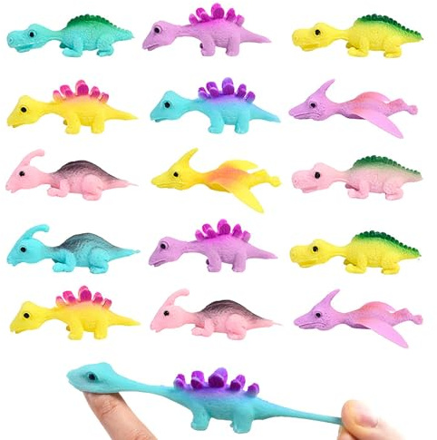 jwogngls 25 Stück Schleuder Dinosaurier Spielzeug, Schleuder-Dinosaurier-Fingerspielzeug Elastischer, Fliegender Finger-Dinosaurier, Dinosaurier Party Spielzeug für Kinder (Zufällige Farbe)