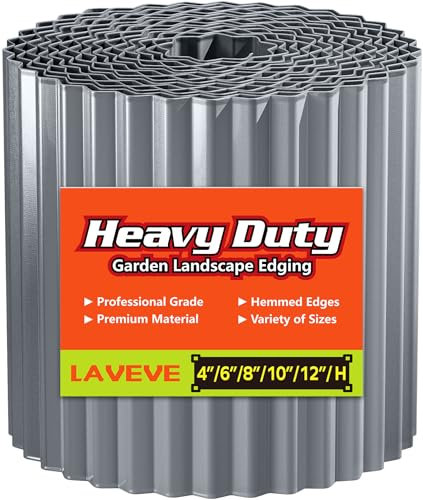 LAVEVE Bordura da giardino in metallo ondulato, bordo robusto, perfetto per aiuole fai da te e bordi paesaggistici (grigio chiaro, 10 cm x 3 m)
