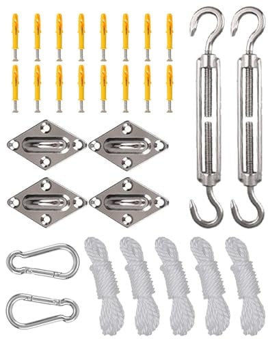 Heavy Duty Sun Shade Sail Hardware Kit, 304 Stainless Steel Set for Triangle, Square, and Rectangle Garden Awnings