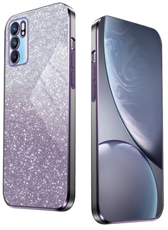 WBWONE Glitter Cover per OPPO Reno 6 5G (Reno6 5G), Bordo Elettroplaccato, Custodia Morbida con Adesivi Scintillio, Anti-Graffio Case - Viola
