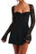 A-Black Women’s Lace Elegant Mini Backless Tie-up Going Out Low Cut Back Tie Dress Corset Tunic Party Wear (S)