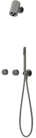 BiaoTeng Conjunto Ducha Empotrada Exterior Pared Latón Frío y Calor 2 Funciones Kit Columna Ducha Set de Ducha Empotrado Gris