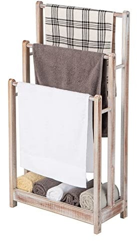 COSTWAY Portasciugamani in Legno da Terra, Porta Asciugamani a 3 Livelli con Mensola Inferiore, Dispositivo Anti-Ribaltamento, Supporto Leggero per Asciugamani da Bagno e Stanza Lavanderia (Bianco)