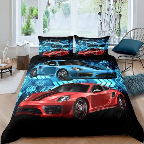 Homemissing Double Bedding Set - Arrow Sports Car Bedding Set - Racing Car Red, Blue, Black - Breathable Bedroom Bright Decoration