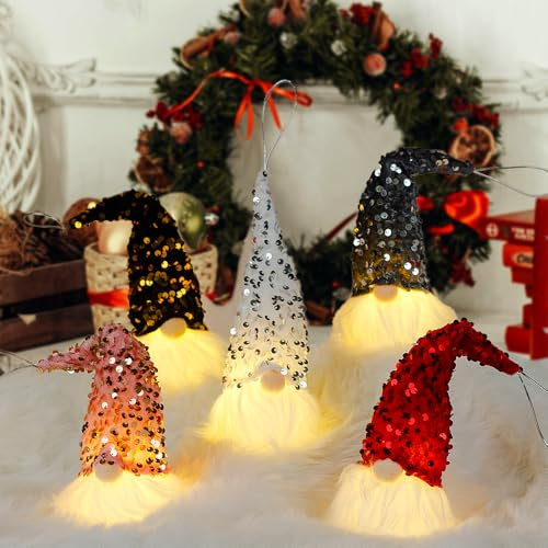 Anyingkai 5 Stück Leuchtende Weihnachtswichtel,Weihnachten Deko Wichtel,Weihnachten Wichtel mit Licht,Wichtel Figuren mit LED,Wichtel Figuren Plüsch Dekorationen für Weihnachtsdeko Innen