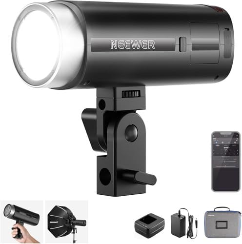 NEEWER Q200 200Ws 2.4G TTL Outdoor Studio Blitzgerät mit App Steuerung, 1/8000 HSS, 3200mAh batteriebetriebenes Fotoblitzgerät Speedlite 10W Modeling Lamp/750 Full Power Flash/0.01~1.5s Recycle