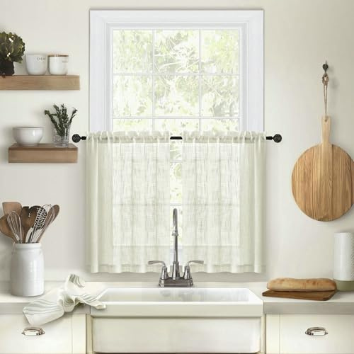 Homxi Kurze Vorhänge 2er Set,2 x 63.5W x 63H cm,Scheibengardinen Beige Einfarbig Vorhänge mit Rod Pocket