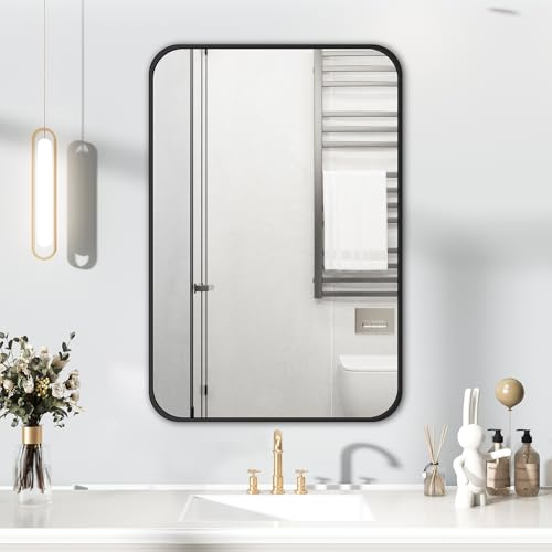 HIGHBATH Schwarzer Rahmenspiegel, 60 x 80 cm, großer Badezimmer-Wandspiegel, rechteckig, modern, wandmontiert, horizontal/vertikal