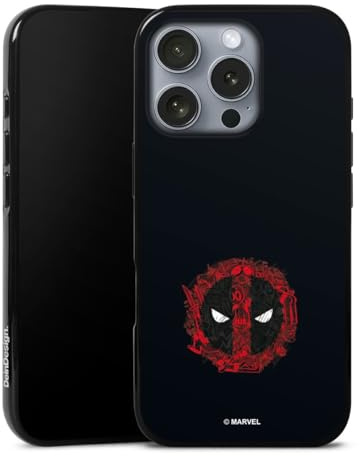 Silikon Hülle kompatibel mit Apple iPhone 16 Pro Case schwarz Handyhülle Marvel Deadpool Logo