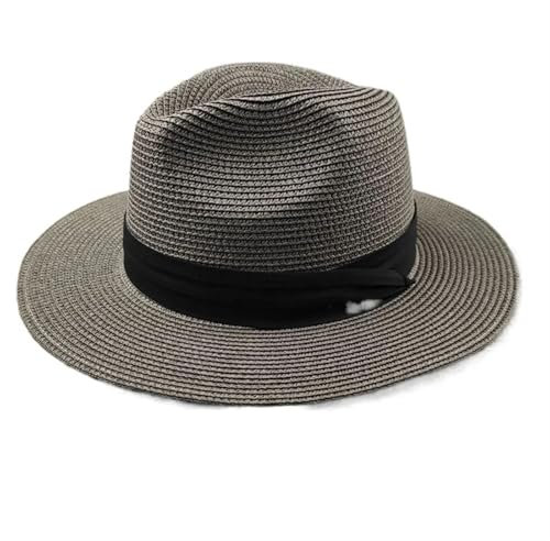 EnxJire Cowboy Hut Große Größe XL61-64cm Hüte Männer Frauen Strand Breiter Krempe Strohhut Dame Sommer Sonnenhüte Plus Größe Fedora Hut 55-57cm 58-60cm(Grey,XL 61-64cm)