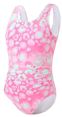 DivingBirds Girls Swimming Costume Padded Bras One Piece Kids Swimsuit Neon Swimming Suit for Girls Bathing Suits UV Sunsafe Swimwear Beach Pool,Light Pink 8-9 Years