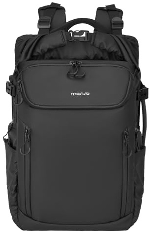 MOSISO Wasserdichter Kamerarucksack, DSLR/SLR/Spiegellose Große Kameratasche Fotografie Rucksack mit Erweiterbarem Roll Top Fach&16 Zoll Laptop Fach&Stativhalterung für Canon/Nikon/Sony, Schwarz