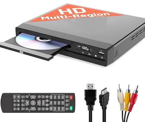 ZUMKUNM 2025 Model 1080P Region Free HDMI DVD Player for TV, Smart TV, Projector Mini DVD Player with USB, CD & MP3 | HDMI Cable, RCA Cable & Remoted Control Included
