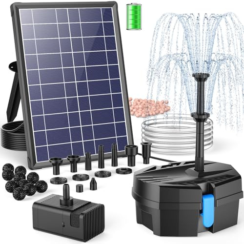 POPOSOAP 8W Solar Teichfilter mit Wasserbrunnen & 3600mAh Backup-Batterie | Solar Springbrunnen mit Filtrationssystem, 8 Sprühmodi, für kleine Außen-Teiche, Vogeltränke und Wasserfeatures