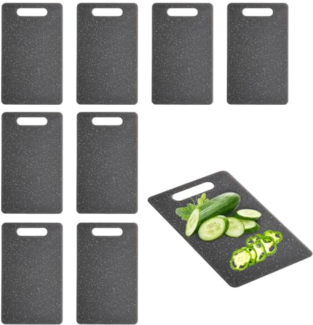 BAIFULAI 8 Stück Frühstücksbrettchen Kunststoff: 25 × 15.3 cm Schneidebrett Set mit Griff für Küche, Rutschfestes & Spülmaschinenfestes Frühstücksbretter für Obst,Gemüse,BPA Frei(Grau)