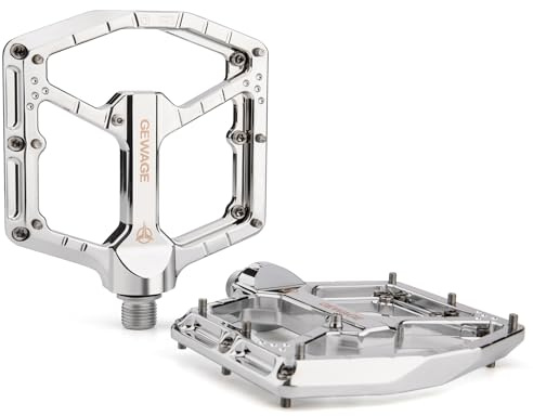 GEWAGE Pedales profesionales MTB – Aluminio CNC, sistema de 3 rodamientos con rodamientos grandes + rodamiento de agujas, 9/16 ″ Chromoly, diseño monobloque ultraplano, 14 pines, compacto