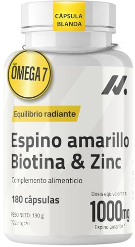 Omega 7 de Espino Amarillo con Biotina - Cabello, Piel y Uñas - 180 Perlas