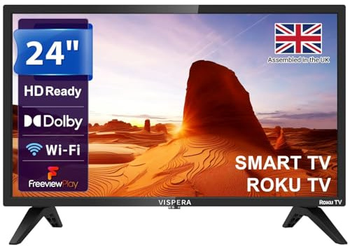 Vispera Roku TV 24 Smart TV, 24 Inch HD TV with Apple Netflix Freeview, DVB-T2/T Dolby Audio 3 x HDMI 1 x USB Port, Ideal Large Screen for Small Lounge or Kitchen
