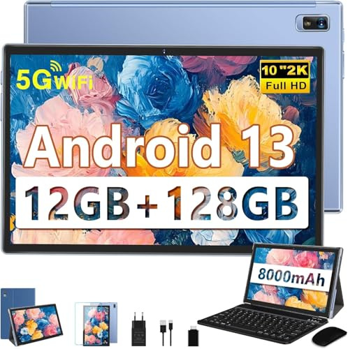 Tablette Android 10 Pouces,12GO+128GO,Clavier+Souris+Étui+Protection-Bleu | tablette tactile,Octa-Core 2.0GHz, 8000mAh, WiFi 2.4/5G,Bluetooth 5.0, Tablette PC,ordinateur tablette 2 en 1