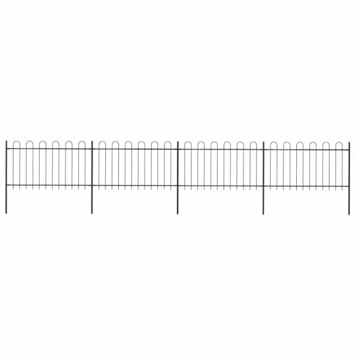 HETFTJN Gartenzaun Schwarz 680 x 150 cm aus pulverbeschichtetem Stahl 4 Elemente & 5 Pfosten Rundbogen Design Modernes Dekor für Garten Terrasse Balkon und Hof