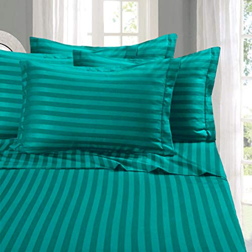 Elegant Comfort Best, Softest, Coziest 6-Piece Sheet Sets! - 1500 Thread Count Egyptian Quality Luxurious Wrinkle Resistant 6-Piece DAMASK STRIPE Bed Sheet Set, Full Turquoise (00RW-STRIPE-Full-Turquoise)