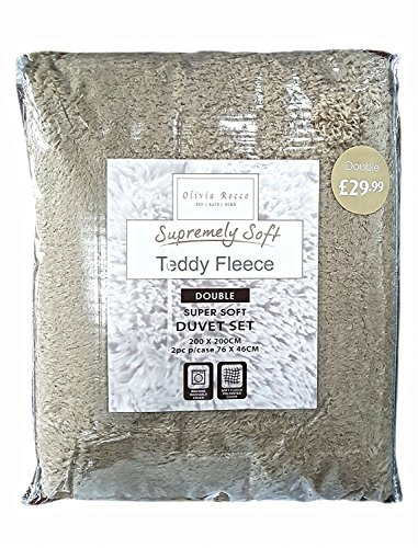 LB Luxury Fleece Duvet Cover Set, Fitted Sheet, Pillow Cases Teddy Warm Cozy Single Double King Super King Size (Super King Duvet Cover Set, Taupe)