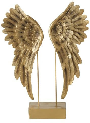 Boltze Dekoaufsteller Cosmo Engelsflügel aus Kunstharz, Gold, 38 cm | Handbemalte Engelsflügel in Gold mit Metallic-Effekt – 38 cm hoch und mit praktischem Standfuß