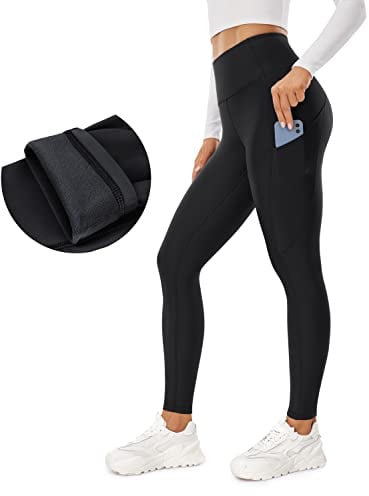 CRZ YOGA Damen Thermo Leggings mit Taschen Winter High Waist Fleece Sportleggins Yoga Leggins Warm Thermal Sporthose - 71cm Schwarz 40