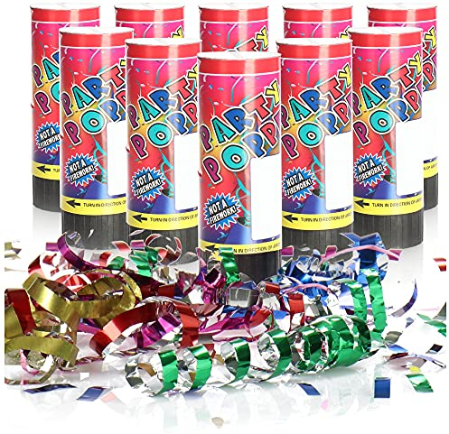 com-four® 10x Shooter Party Popper-Set 11cm, Konfetti-Kanone zum Drehen für Silvester, Partys, Geburtstage, Konfetti Bombe mit toller Effekthöhe (10 Stück - bunt 11cm)