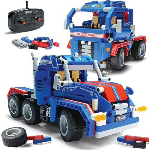 Top Race 2 in 1 DIY RC Muldenkipper Fahrzeug zum Selberbauen,Ferngesteuertes Bausteine Spielzeug für Kinder ab 5 Jahren, Idealles Geschenk für Jungen und Mädchen