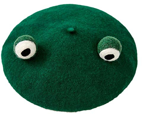 Baskenmütze Damen Wollmütze im französischen Stil Frauen Frog Hat Winter Beret Cap Grüne Frosch Augen Hut Künstler Barett