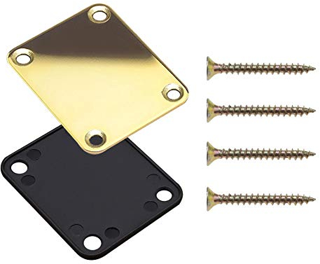 YINETTECH Guitar Neck Plate Golden with Mounting Screws Back Plastic Plate 4 Holes Compatible with Strat Tele Electric Guitar Bass