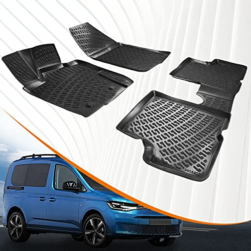 Trimak Passgenau 3D Fussmatten Auto Kompatibel mit Volkswagen Caddy 5 Gen ab 2020 Auto Zubehör 1. Und 2. Reihe Gummimatten Autos TPE Allwetter Geruchlos rutschfest Vorne und Hinten Schwarz