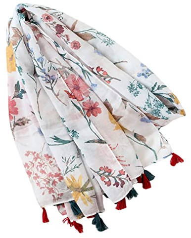 FAIRYGATE Tücher Damen Tuch Schal Weich Umschlagtuch Leichter Stola mit Blumendruck Lange Quaste Schals für Frühling Herbst Winter Sommer Blumenschal Halstuch Damen 5027, 90 * 180 cm